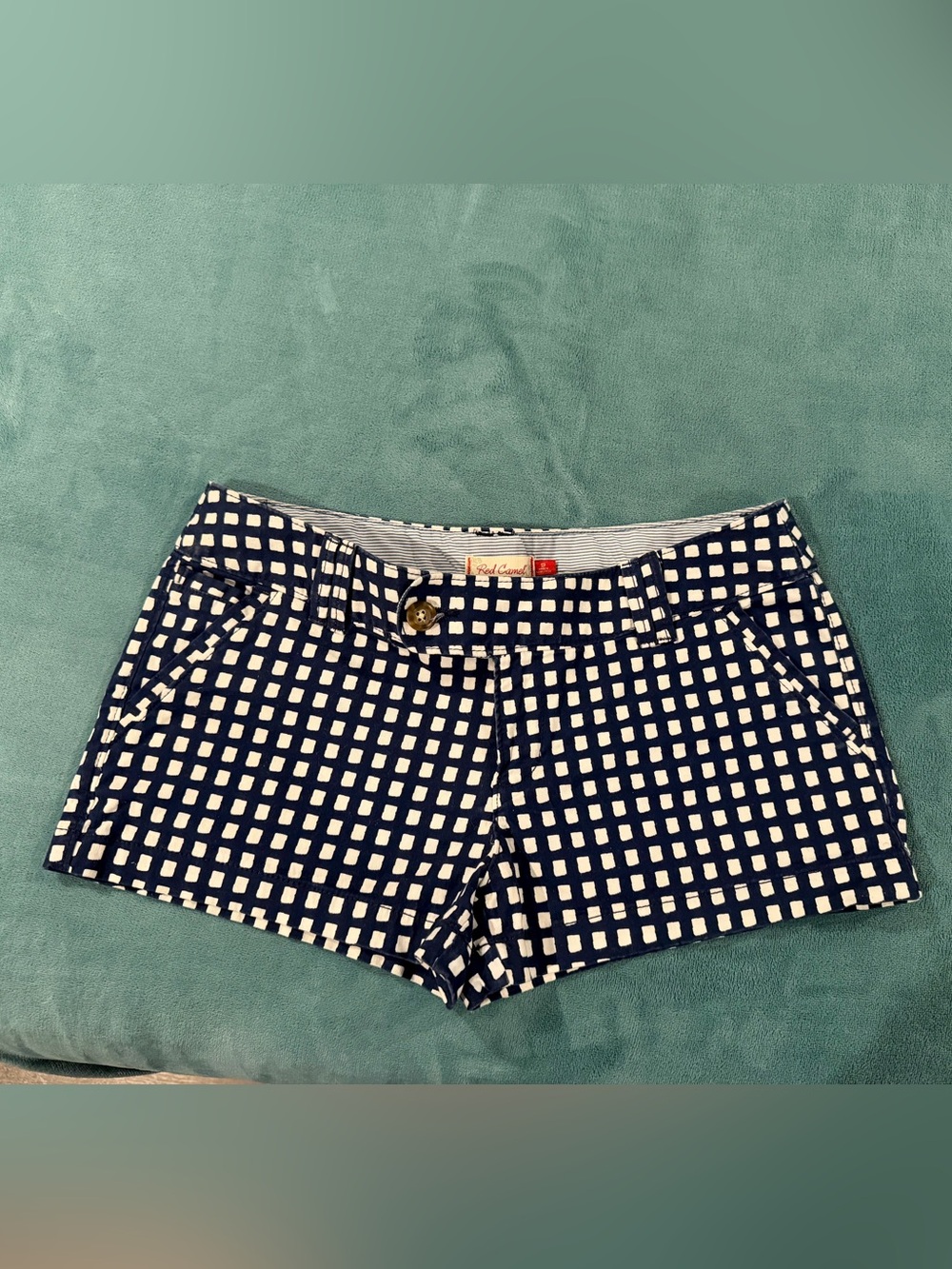 Red Camel Navy and White Checked Cotton Shorts